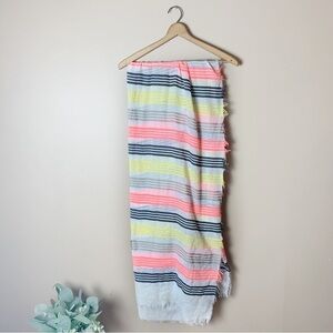 [Steve Madden] Bold Colorful Navy, Yellow & Pink Striped Frayed Edge Scarf